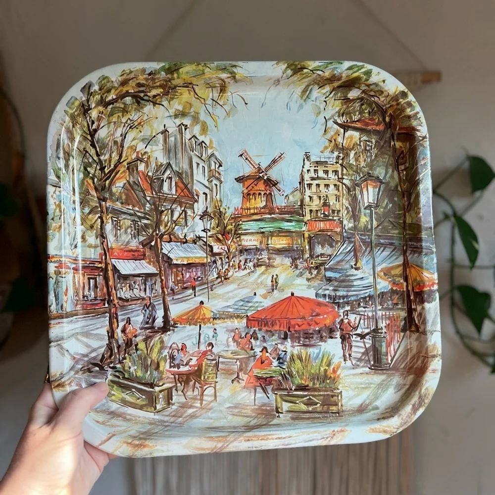 Vintage Daher Metal Serving Tray Paris Cafe Moulin Rouge 13.5” England Decor